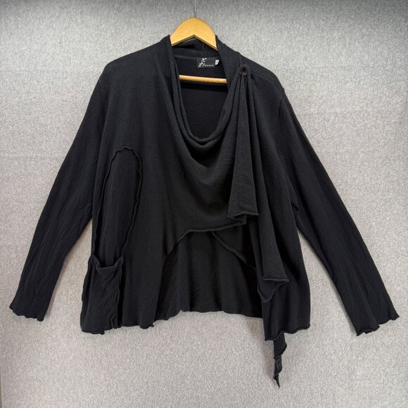 Fenini Womens Size Large Black Asymmetrical Design Wrape Sweater Button Detail - Picture 1 of 16